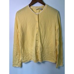 VTG Cardigan Sweater W LG Yellow Cotton Grannycore Indie Crunchy Granola Cottage